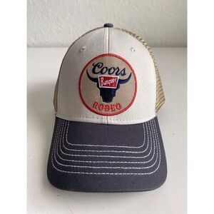 Coors Banquet Rodeo Embroidered Logo Mesh Snapback Hat Tan Blue Red Beige NEW